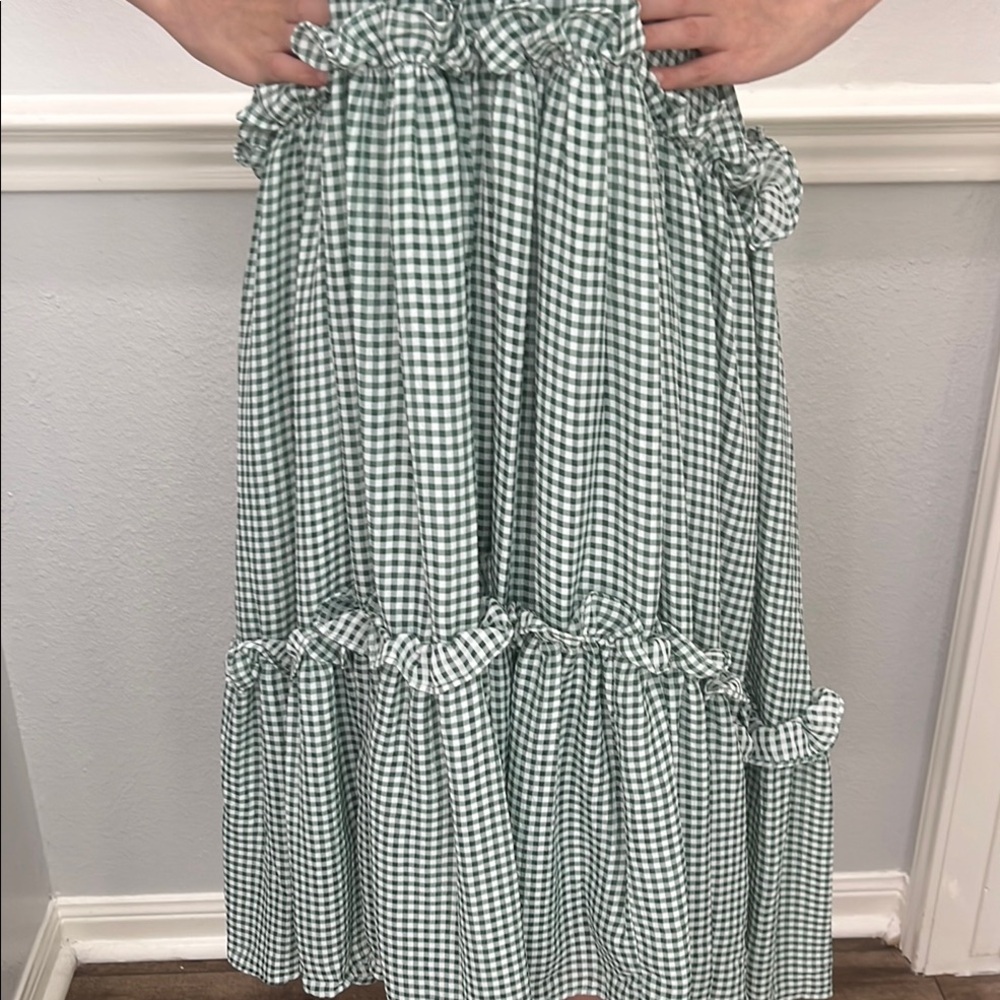 MABLE Green‎ Gingham tiered ruffle Sleeveless Dress S - Picture 11 of 13